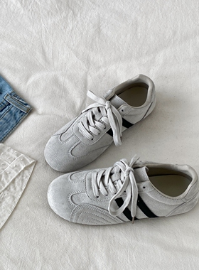 喜叔2026春季新款灰色德训鞋女复古百搭平底阿甘鞋韩系休闲运动鞋