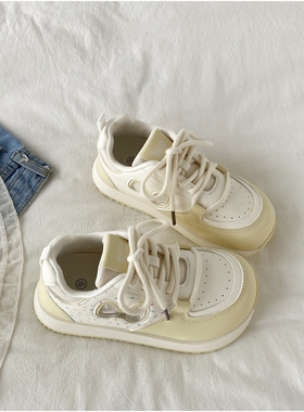 喜叔 丑萌黄色大头板鞋女款夏季百搭配裙子小白鞋厚底休闲面包鞋