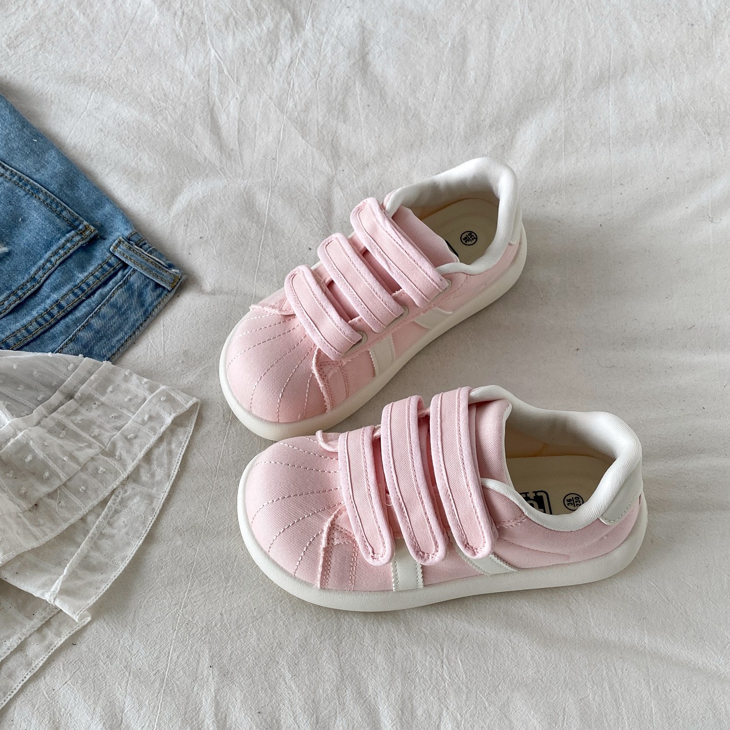 喜叔粉色魔术贴板鞋女2026春季新款厚底帆布鞋韩系百搭休闲小白鞋,女鞋,休闲板鞋,淘宝优惠券,粉丝福利购,淘宝优惠卷