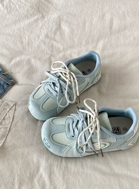 喜叔 蓝色小众设计感德训鞋女款ins潮软底百搭阿甘鞋运动休闲板鞋