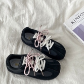 女2024秋冬新款 百搭平底德训鞋 时尚 喜叔复古黑色休闲运动鞋 阿甘鞋