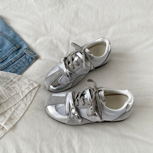 平底阿甘鞋 喜叔银色小众设计感德训鞋 女2026春季 新款 休闲运动板鞋