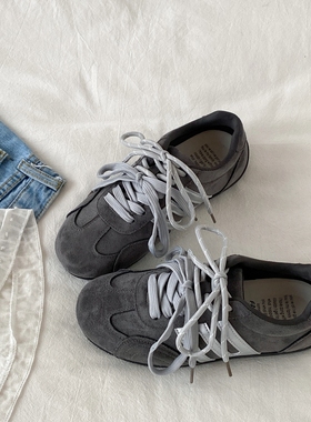 喜叔爆款灰色赛车鞋女2025新款秋冬加绒阿甘德训鞋复古休闲运动鞋