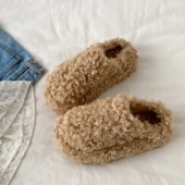 喜叔 秋冬保暖棉拖鞋 复古厚底卷毛毛绒包头半拖鞋 女外穿2025新款