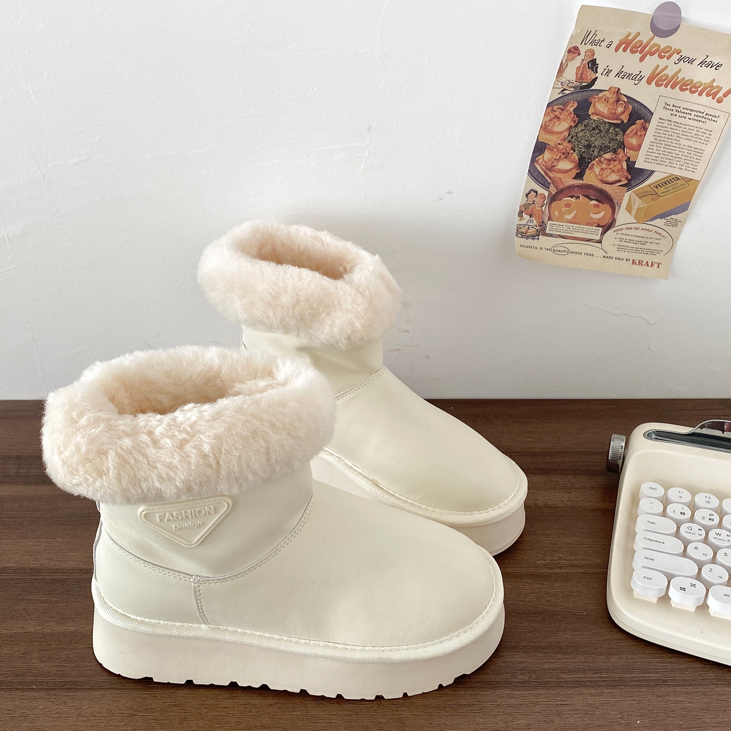 真皮白色防水雪地靴加绒保暖短靴