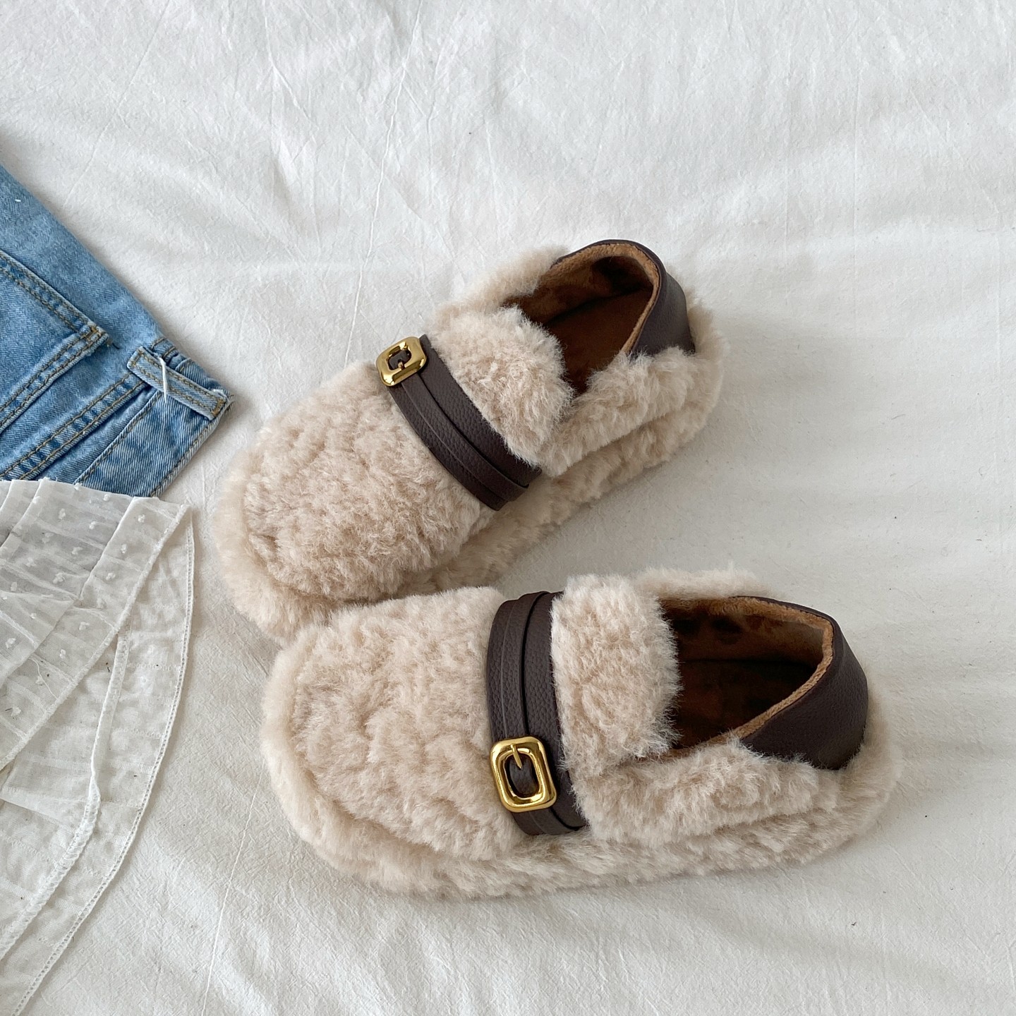 喜叔两穿厚底毛毛鞋女款外穿冬季保暖加绒一脚蹬棉鞋羊羔毛豆豆鞋,女鞋,棉鞋,淘宝优惠券,粉丝福利购,淘宝优惠卷