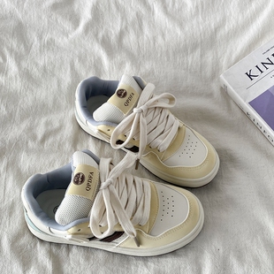 喜叔 小众拼色面包鞋女2025春季新款百搭chic鞋子厚底小白鞋板鞋