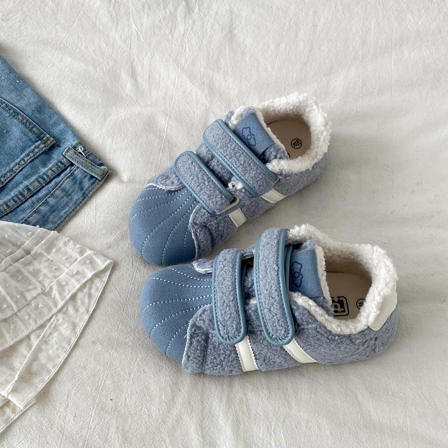 丑萌魔术贴毛毛鞋保暖加绒棉鞋子