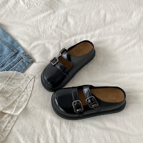 复古黑色厚底包头拖鞋勃肯半拖鞋