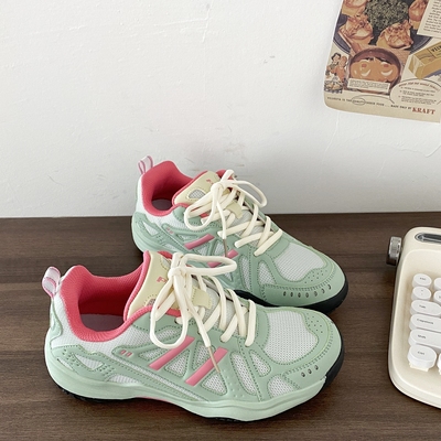 粉绿拼色乒乓球运动鞋网球训练鞋