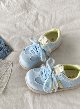 喜叔多巴胺蓝色网面德训鞋女2026春季新款厚底板鞋透气休闲运动鞋