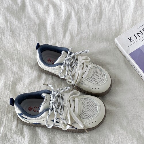 小众网面德训板鞋丑萌圆头小白鞋