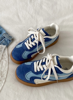 喜叔爆款复古蓝色厚底德训鞋女款2025新款秋季百搭运动板鞋阿甘鞋