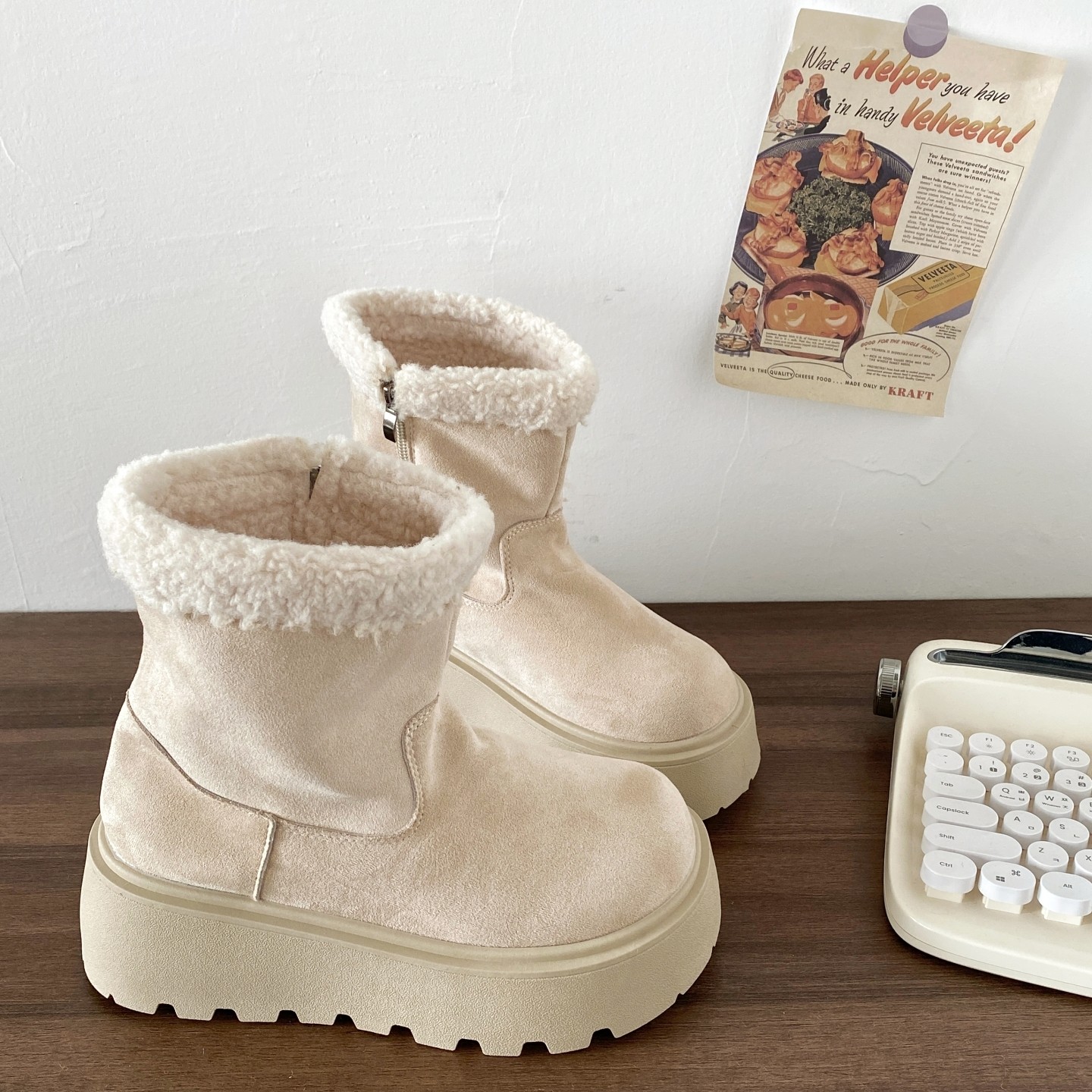 喜叔 毛绒厚底雪地靴女冬季加绒加厚保暖棉靴小个子增高毛毛短靴,女鞋,时尚雪地靴,淘宝优惠券,粉丝福利购,淘宝优惠卷