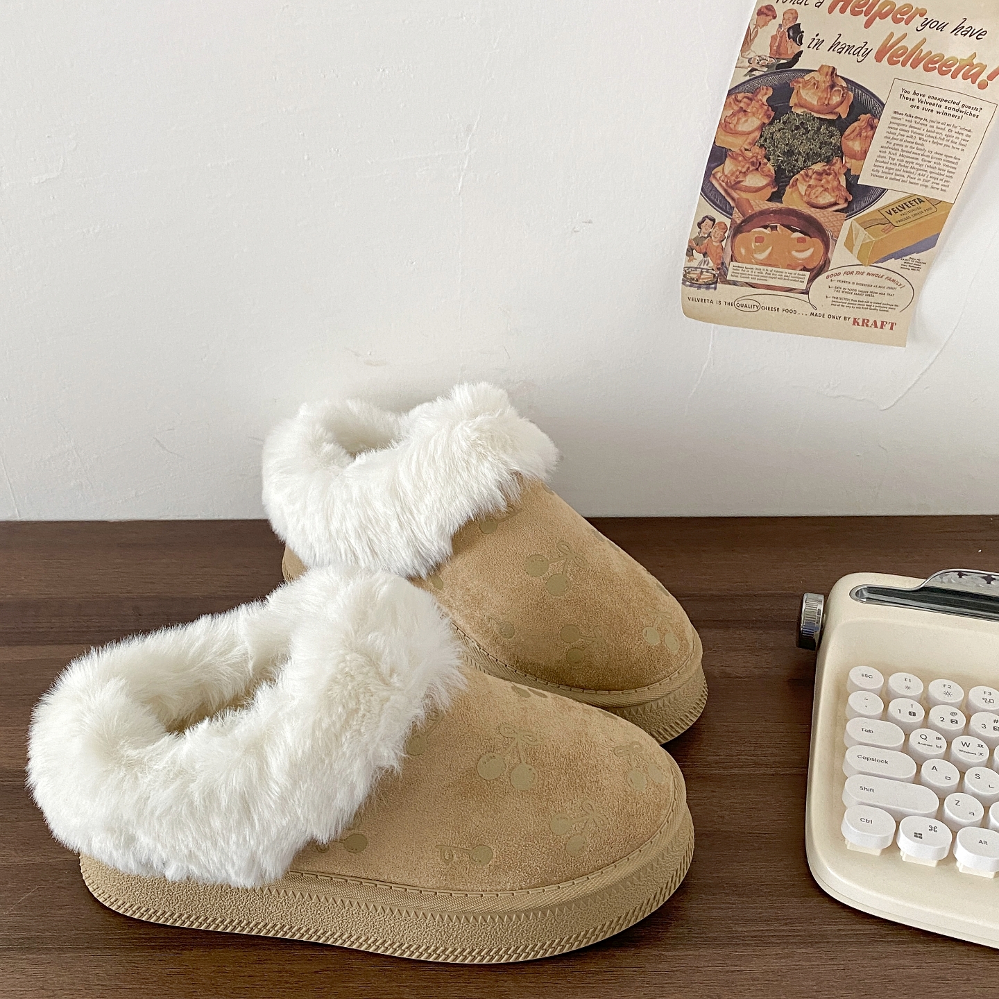 可爱樱桃厚底雪地靴加绒保暖棉鞋