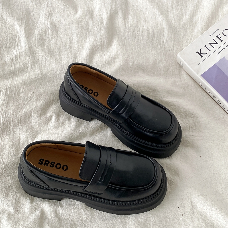 基础款黑色乐福鞋厚底增高小皮鞋