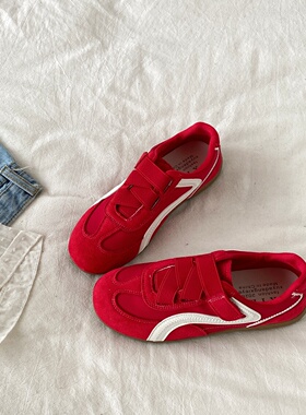喜叔复古红色魔术贴德训鞋女2026夏季新款软底休闲运动鞋阿甘鞋子