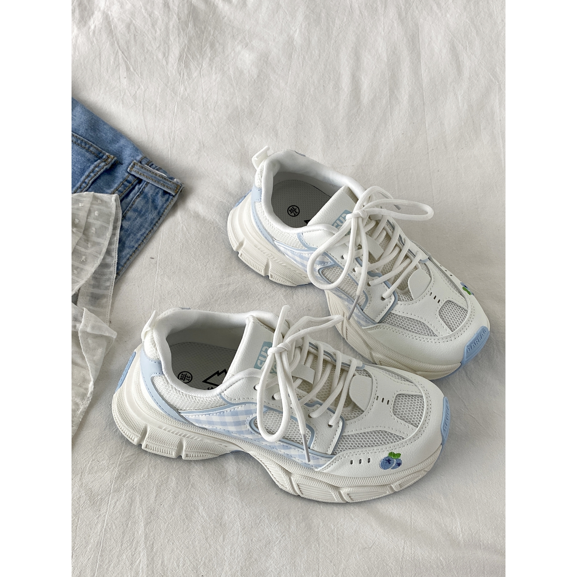 配裙子厚底网面透气老爹鞋小白鞋