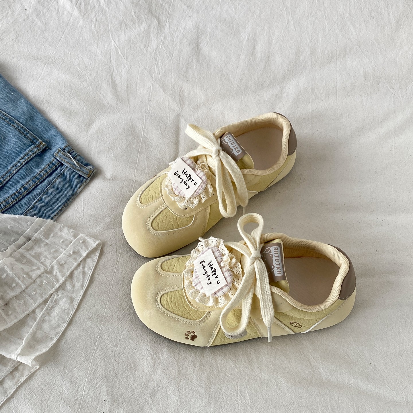 喜叔小众黄色平底德训鞋女2026春季新款可爱泡芙板鞋休闲运动鞋子,女鞋,德训鞋,淘宝优惠券,粉丝福利购,淘宝优惠卷