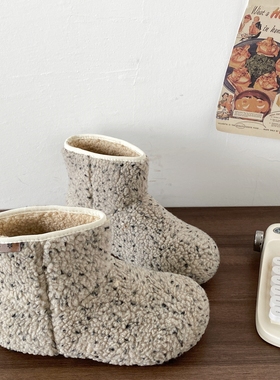 喜叔花灰色毛毛保暖雪地靴女2025冬季新款加绒勃肯短靴平底棉靴子