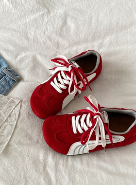 喜叔 丑萌红色德训鞋女2026春季新款软底阿甘板鞋ins潮休闲运动鞋