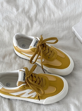 喜叔 爆款黄色德训板鞋女2025新款春夏百搭帆布鞋厚底透气小白鞋