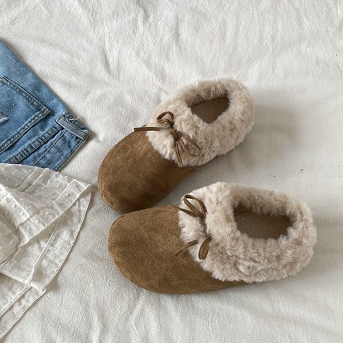 毛绒蝴蝶结勃肯毛毛拖鞋保暖棉拖