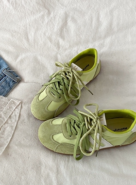 喜叔 复古绿色德训鞋女款ins潮小众设计感阿甘鞋韩系休闲运动板鞋