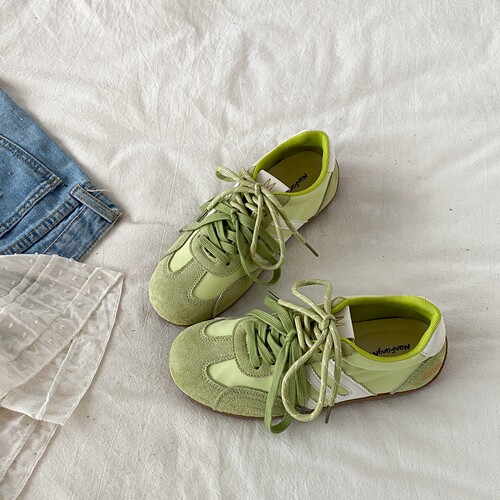 原创小众绿色德训鞋软底阿甘板鞋