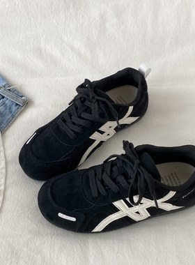 喜叔 小众设计感黑色阿甘鞋女款秋季百搭时尚休闲运动鞋德训板鞋