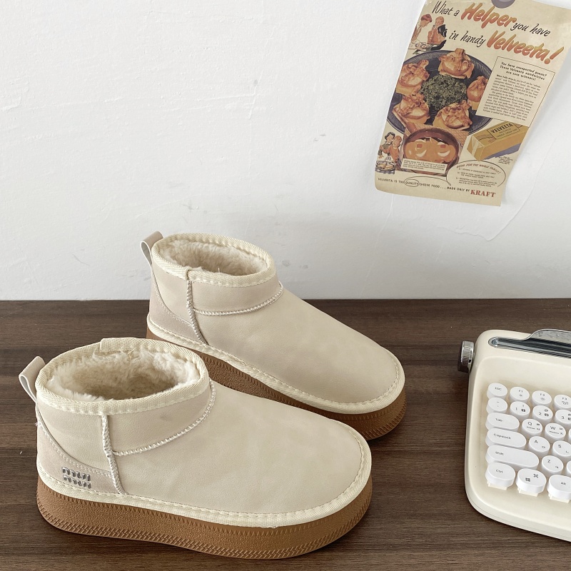 爆款皮面雪地靴防水防污厚底棉鞋