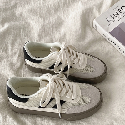 网眼透气小白鞋女复古小众德训鞋