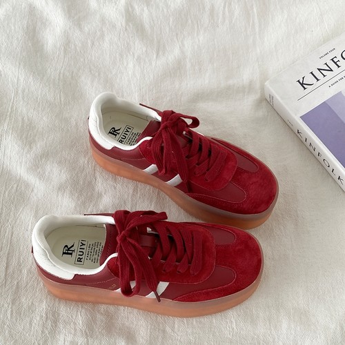 松糕厚底红色德训鞋复古百搭板鞋