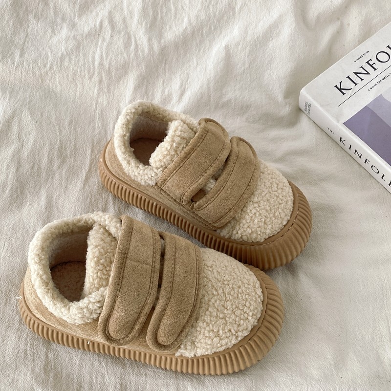 喜叔丑萌大头魔术贴棉鞋女冬季2025新款厚底毛毛饼干鞋面包雪地靴