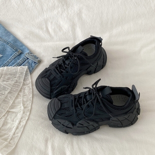 登山鞋 喜叔黑色小众厚底增高老爹鞋 复古休闲运动鞋 秋季 女2025新款