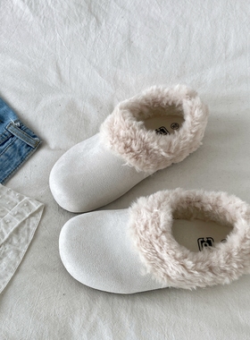 喜叔白色加绒勃肯棉鞋女2025新款冬季毛毛鞋保暖全包穆勒鞋雪地靴