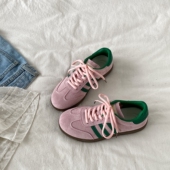 运动休闲鞋 喜叔复古粉绿撞色德训鞋 厚底阿甘板鞋 新款 潮 女2026春季