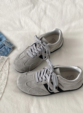 喜叔灰色德训鞋女款2025新款秋季薄底赛车鞋复古休闲运动鞋阿甘鞋