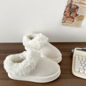 喜叔白色加绒厚底雪地靴女款 外穿毛毛拖鞋 冬季 百搭保暖一脚蹬棉鞋