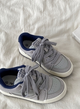 喜叔 灰蓝色小众复古面包鞋女秋冬百搭chic板鞋子厚底运动休闲鞋