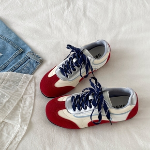 休闲运动小白鞋 春秋百搭阿甘鞋 女款 喜叔复古红色平底内增高德训鞋