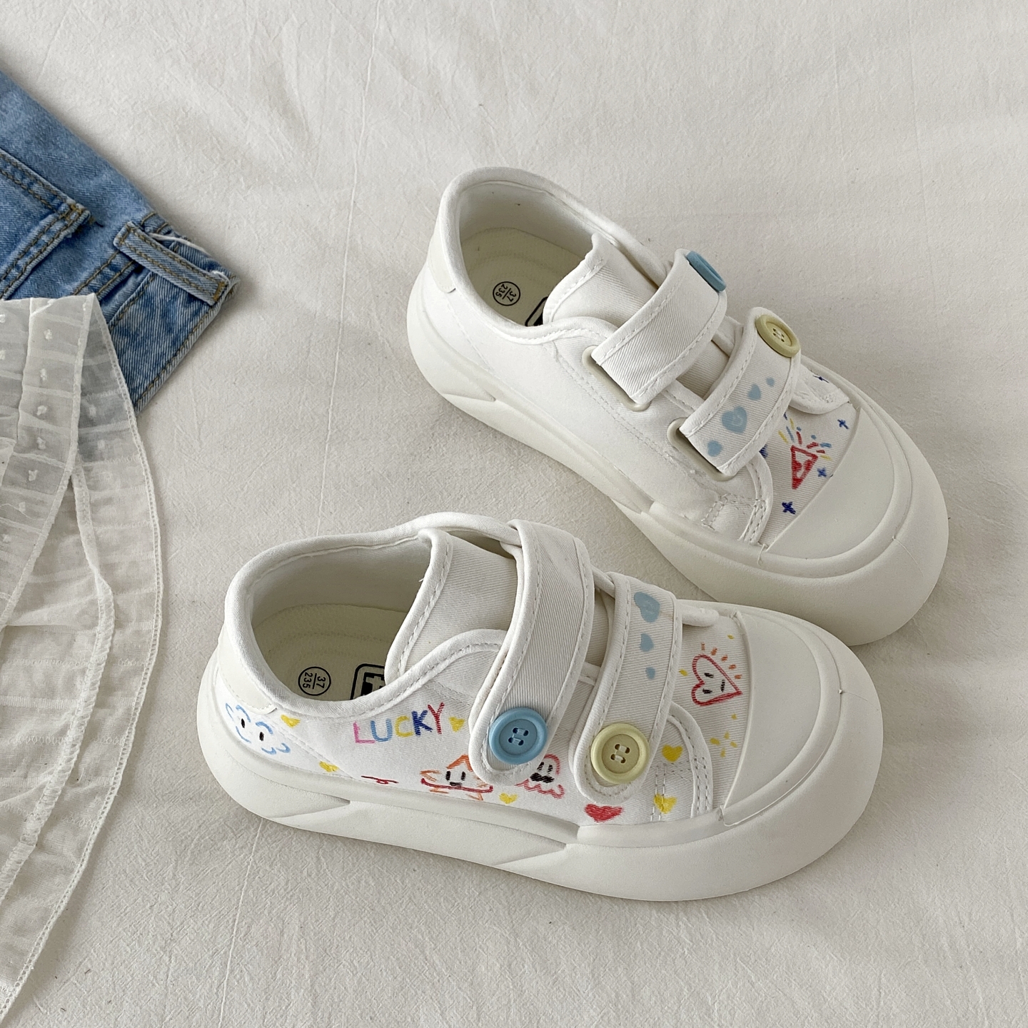 配裙子小众涂鸦魔术贴小白鞋板鞋