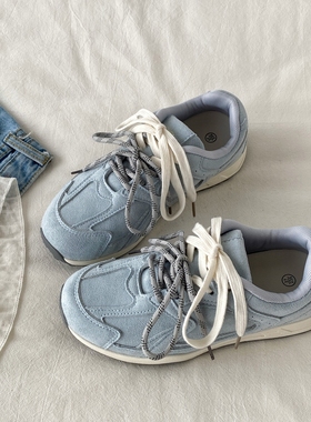 喜叔浅蓝色小众复古德训鞋女2025秋季新款百搭学生运动板鞋阿甘鞋