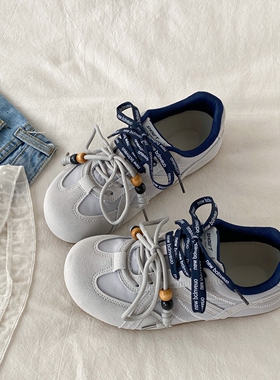 喜叔 爆款灰色平底德训鞋女款ins潮春秋百搭阿甘鞋复古休闲运动鞋