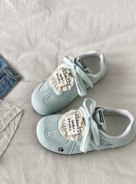 喜叔可爱绿色平底德训鞋女2026新款春季小众阿甘鞋休闲运动板鞋子