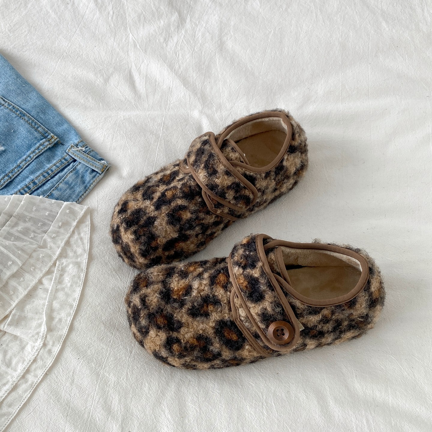 喜叔复古豹纹魔术贴毛毛鞋女款秋冬外穿棉鞋保暖加绒勃肯鞋豆豆鞋,女鞋,棉鞋,淘宝优惠券,粉丝福利购,淘宝优惠卷