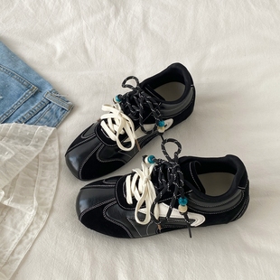 喜叔复古黑色厚底内增高德训鞋女2026新款春季休闲运动阿甘鞋板鞋