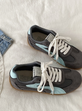 喜叔灰蓝色小众薄底赛车鞋女款夏季透气网面德训鞋运动休闲阿甘鞋
