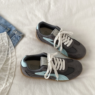 喜叔灰蓝色小众薄底赛车鞋女款春季透气网面德训鞋运动休闲阿甘鞋