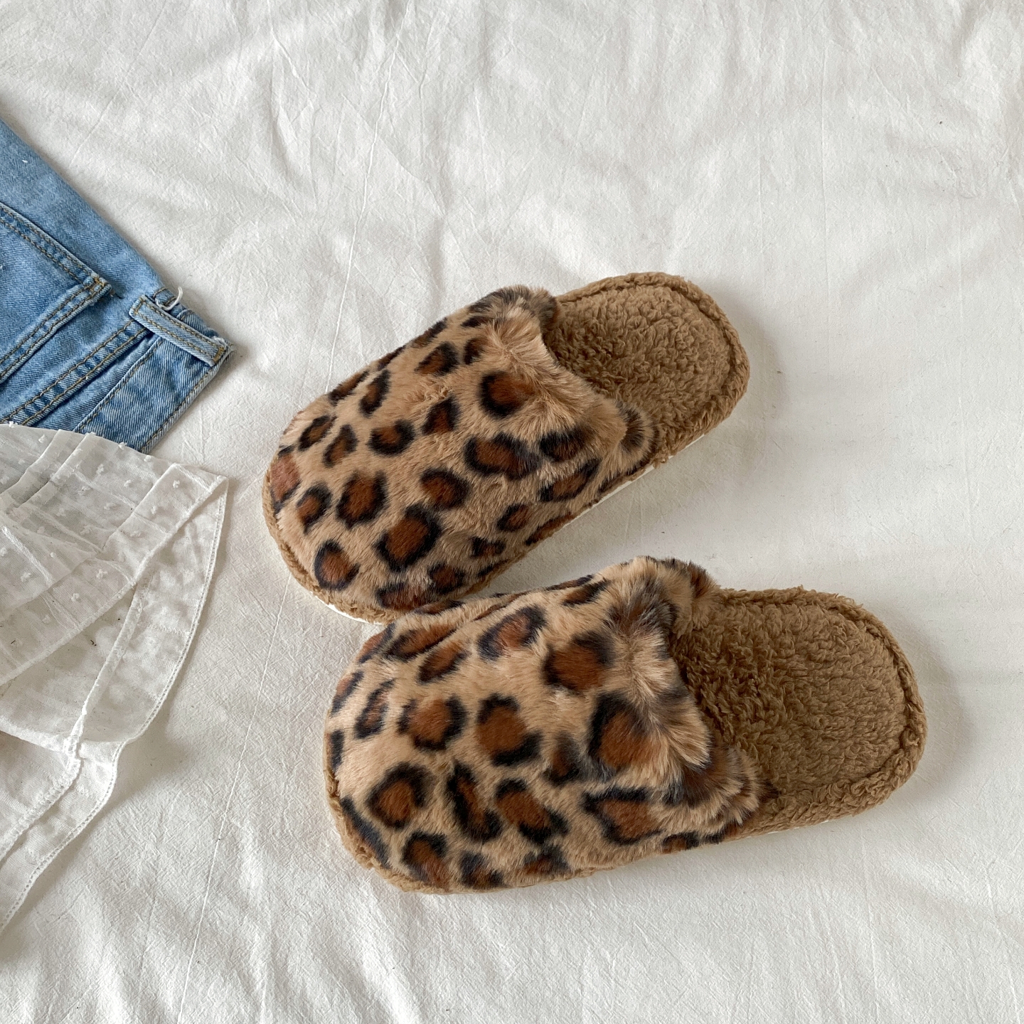 喜叔复古豹纹棉拖鞋女外穿2025新款秋冬室内家居保暖防滑毛毛拖鞋